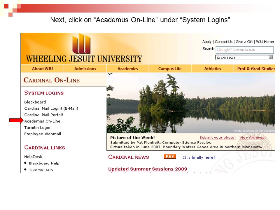 Next, click on Academus On-Line under System Logins