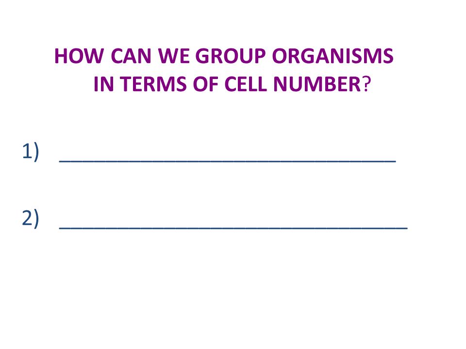 HOW CAN WE GROUP ORGANISMS IN TERMS OF CELL NUMBER.