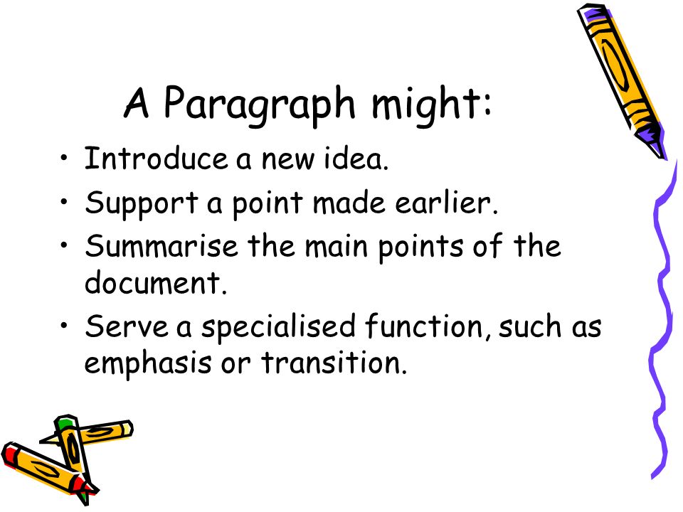 A Paragraph might: Introduce a new idea. Support a point made earlier.