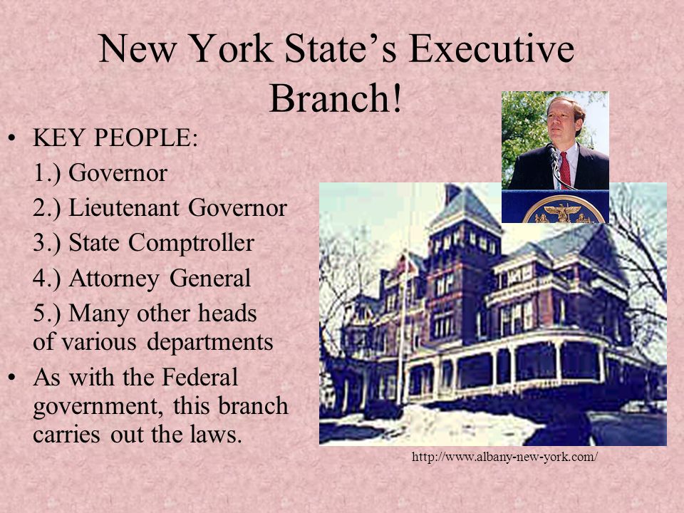 New York State’s Government Like the U.S. Government, it also includes THREE branches.