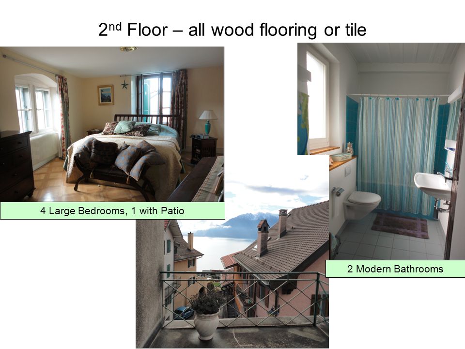 2 nd Floor – all wood flooring or tile 4 Large Bedrooms, 1 with Patio 2 Modern Bathrooms