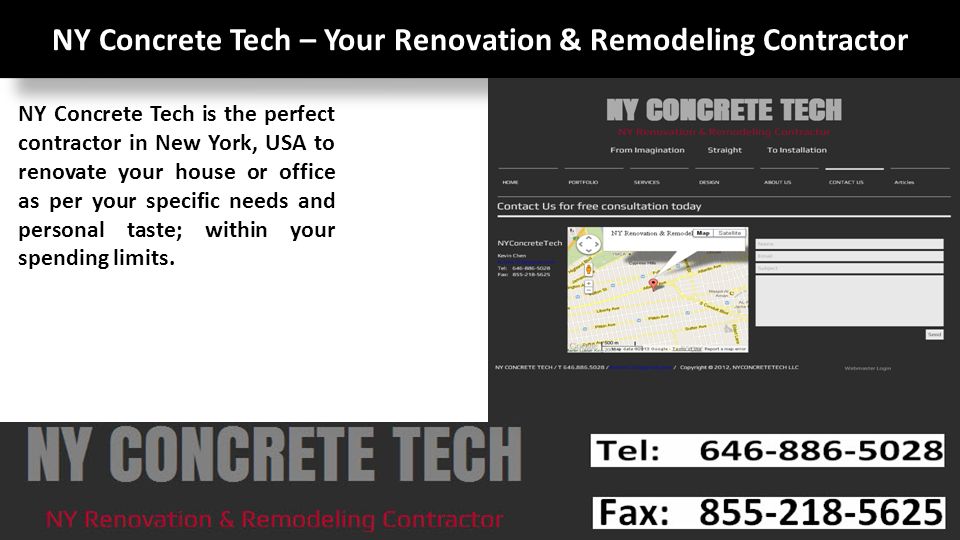 NY Concrete Tech – Your Renovation & Remodeling Contractor NY Concrete Tech is the perfect contractor in New York, USA to renovate your house or office as per your specific needs and personal taste; within your spending limits.