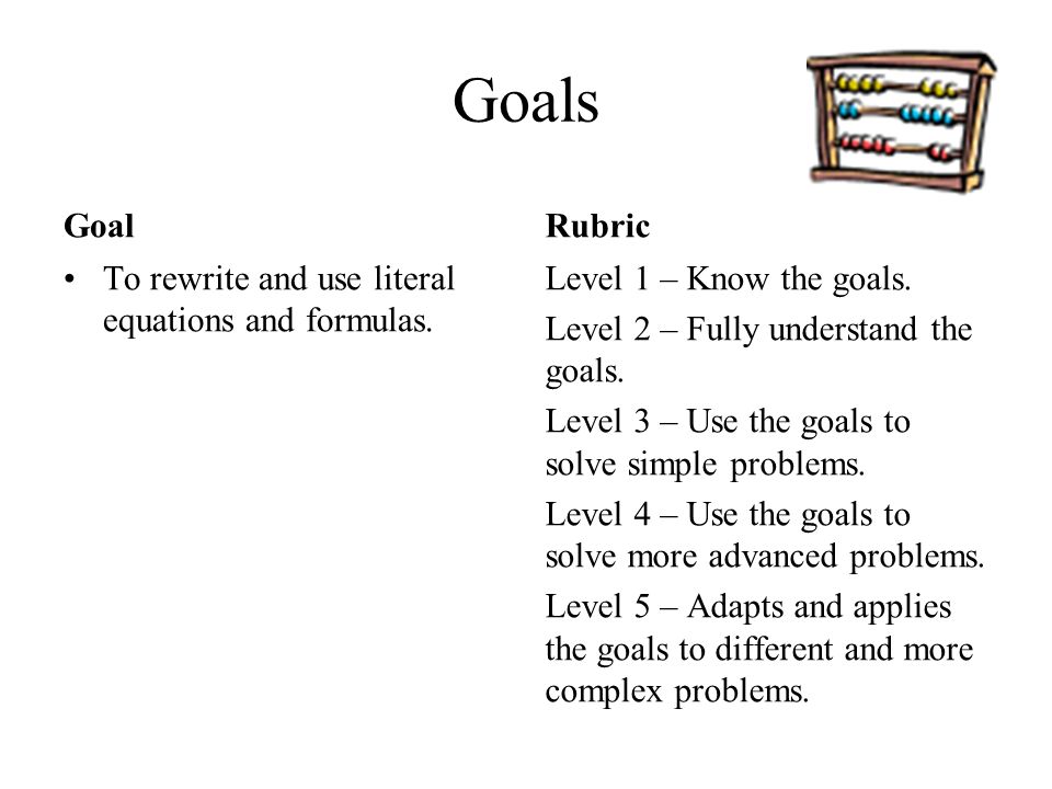 Literal Equations And Formulas Section 2 5 Goals Goal To Rewrite Complex Problems Goals Goal To Rewrite And Use Literal Equations Formulas