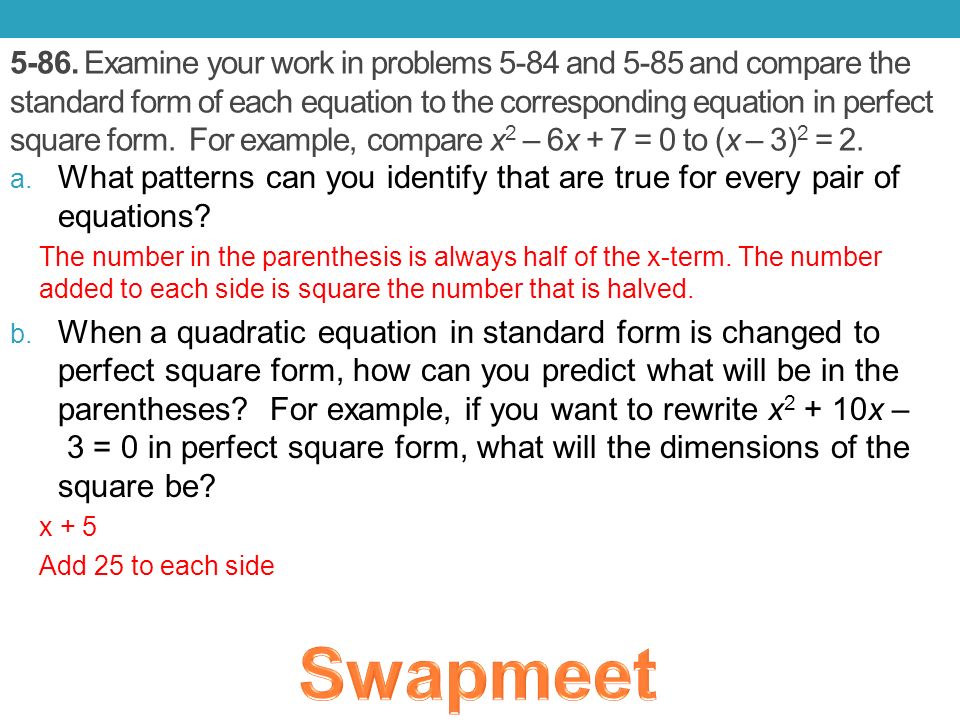 5 83 Solve Each Quadratic Equation Below By Completing The Square 5 86