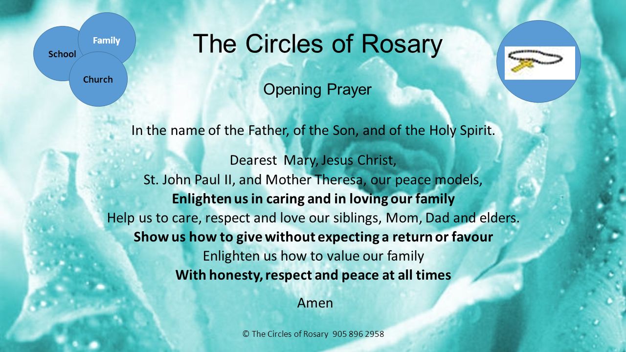 The Circles of Rosary Opening Prayer In the name of the Father, of the Son, and of the Holy Spirit.