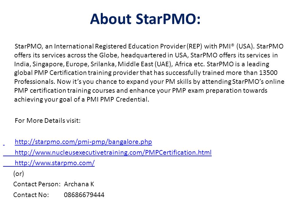 About StarPMO: StarPMO, an International Registered Education Provider (REP) with PMI® (USA).