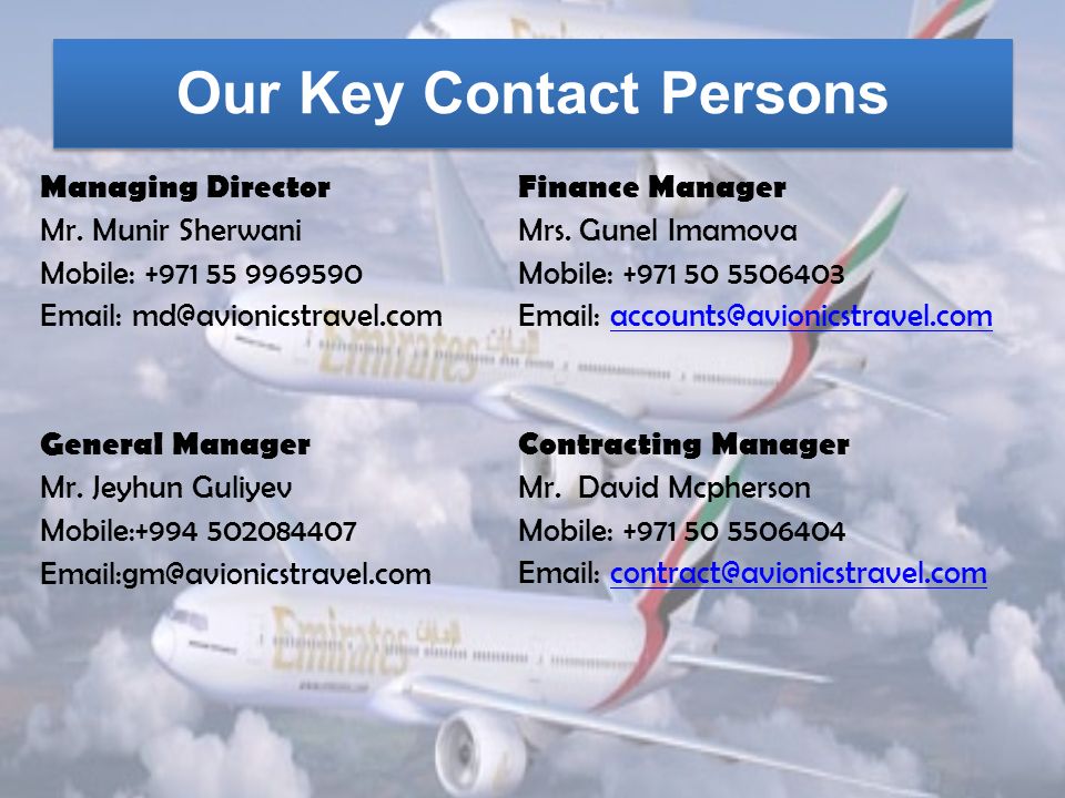 Our Key Contact Persons Managing Director Mr.