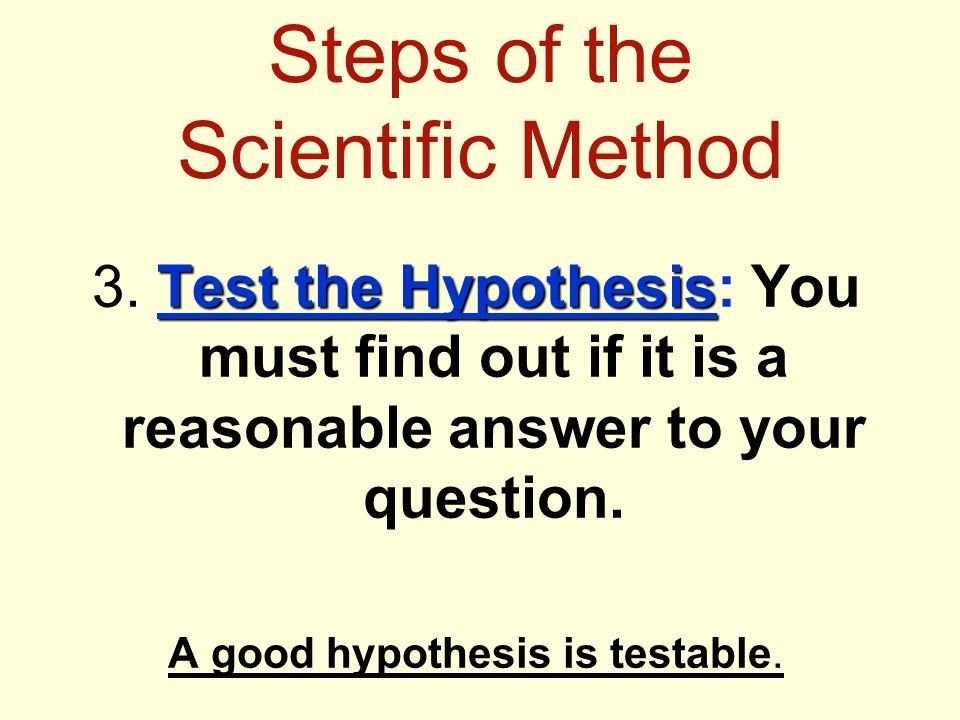 Steps of the Scientific Method Test the Hypothesis 3.