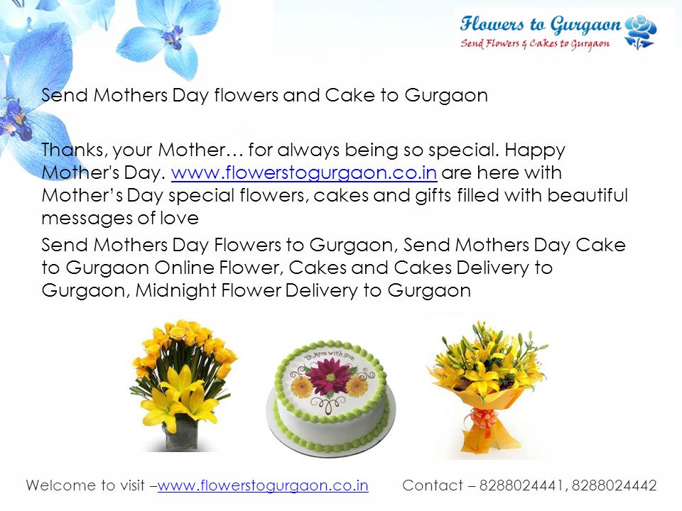 Send Mothers Day flowers and Cake to Gurgaon Thanks, your Mother… for always being so special.