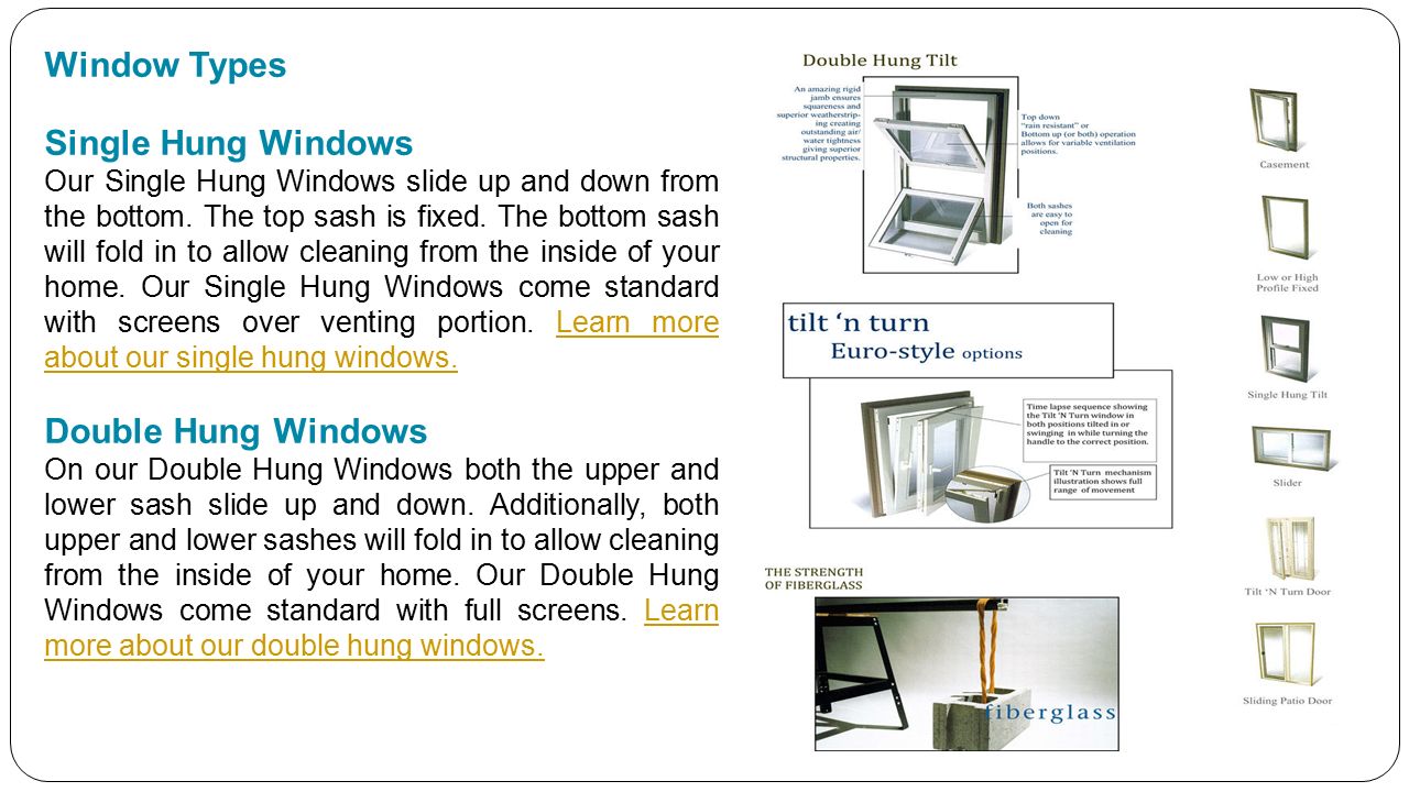 Window Types Single Hung Windows Our Single Hung Windows slide up and down from the bottom.