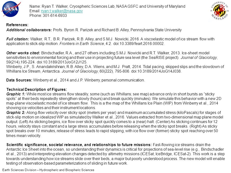 Modeling Stick Slip Motion Of Ice Streams Ryan T Walker Cryospheric