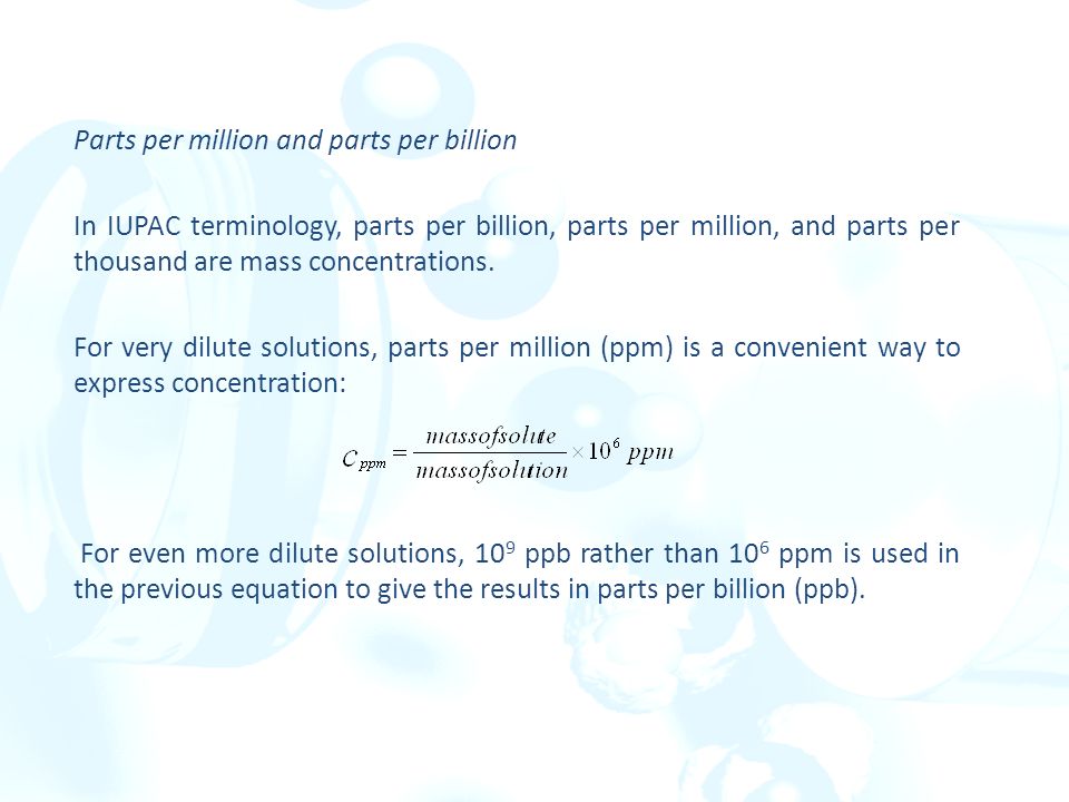 Chapter 4 Calculations In Analytical Chemistry Ppt Download 16 Parts Per Million