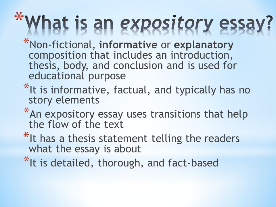 opinions in expository essays Best answer: exposition expose to reveal something hidden an opinion is not worth a tinker's dam in expository writing or speaking because it does not inform, explain, describe, or reveal the details about the topic. opinions in expository essays Best answer: exposition expose to reveal something hidden an opinion is not worth a tinker's dam in expository writing or speaking because it does not inform, explain, describe, or reveal the details about the topic.