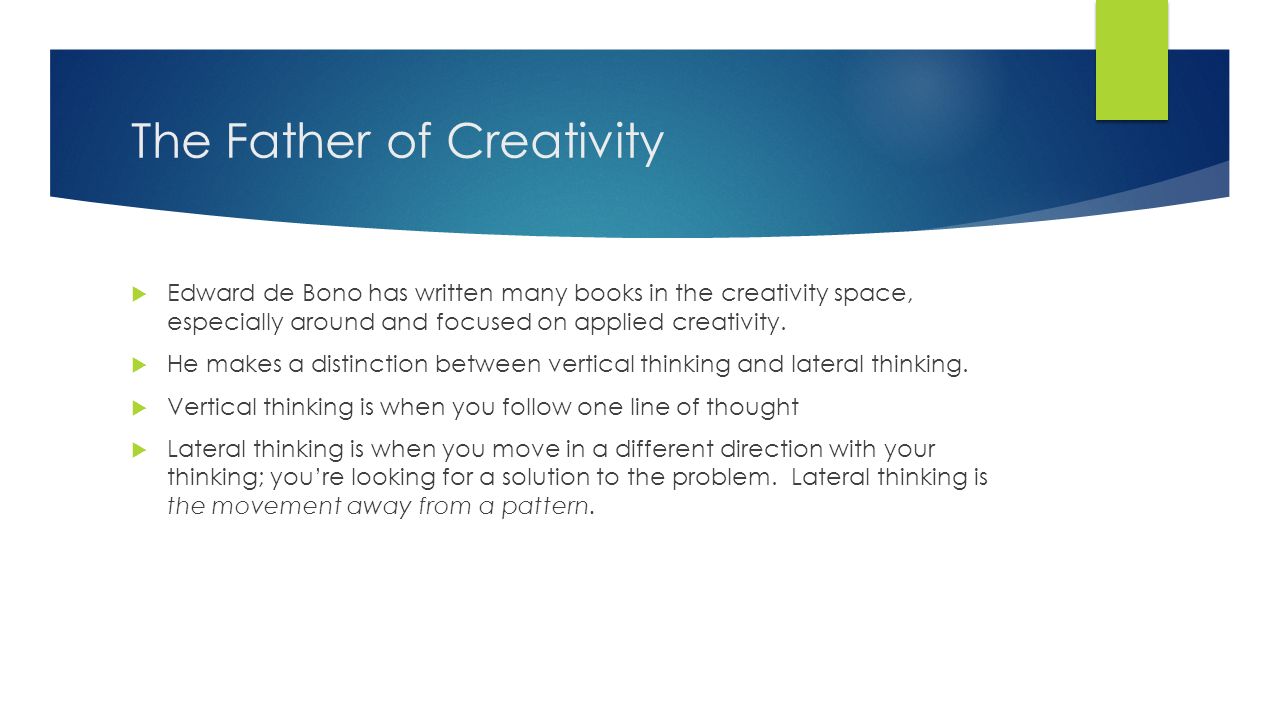 applying creativity to problems In order to better understand creative problem solving, it is necessary to draw some distinctions and clarify even further the relationships between creativity and problem solving some writers, including covington (1987), getzels (1964) and van gundy (1988), have offered taxonomies of problem solving that identify types of problems requiring. applying creativity to problems In order to better understand creative problem solving, it is necessary to draw some distinctions and clarify even further the relationships between creativity and problem solving some writers, including covington (1987), getzels (1964) and van gundy (1988), have offered taxonomies of problem solving that identify types of problems requiring.