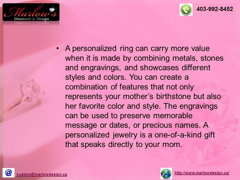 A personalized ring can carry more value when it is made by combining metals, stones and engravings, and showcases different styles and colors.