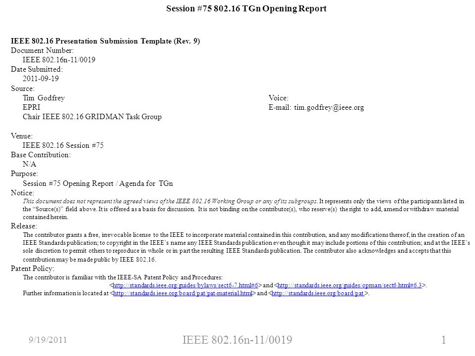 Session # TGn Opening Report IEEE Presentation Submission Template (Rev.