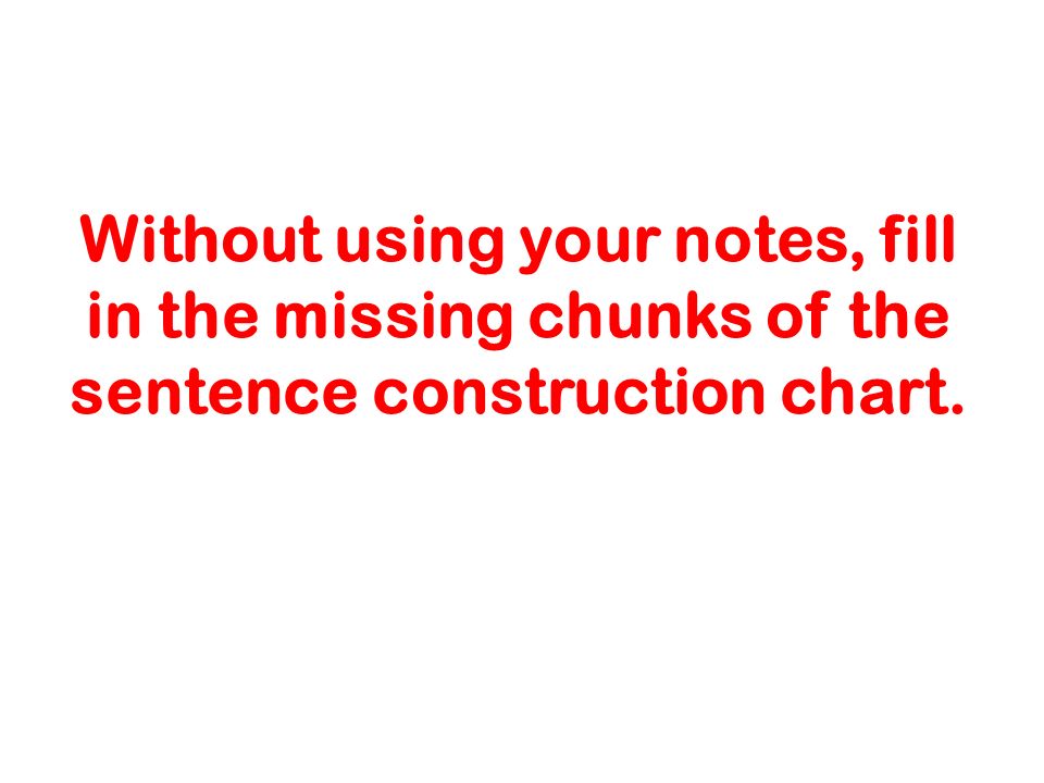 Without using your notes, fill in the missing chunks of the sentence construction chart.