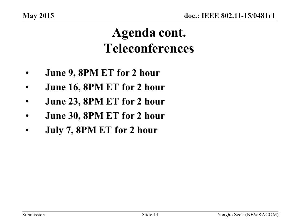 doc.: IEEE /0481r1 Submission Agenda cont.