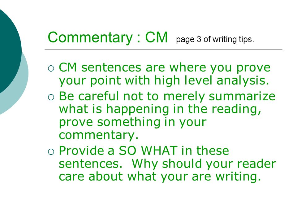 Commentary : CM page 3 of writing tips.