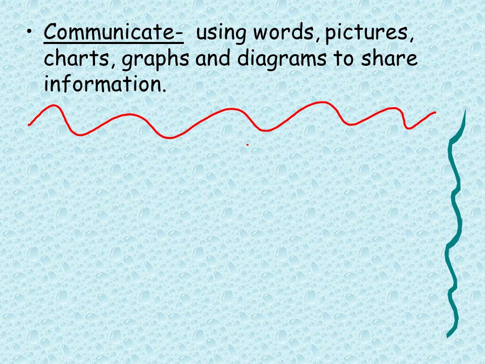 Communicate- using words, pictures, charts, graphs and diagrams to share information.