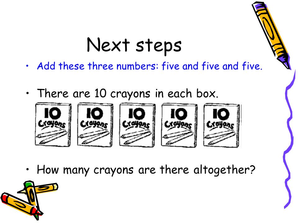 Next steps Add these three numbers: five and five and five.
