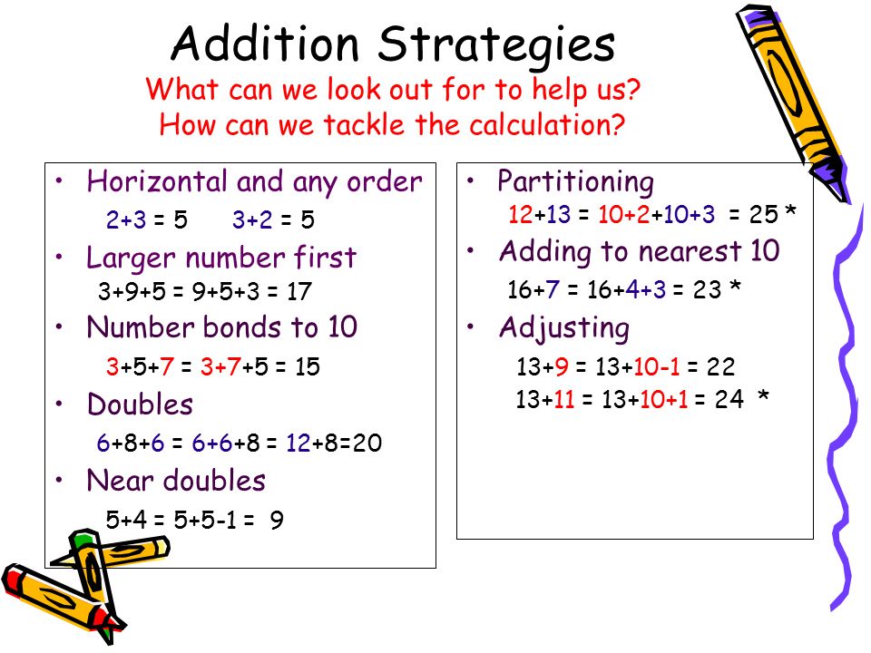 Addition Strategies What can we look out for to help us.