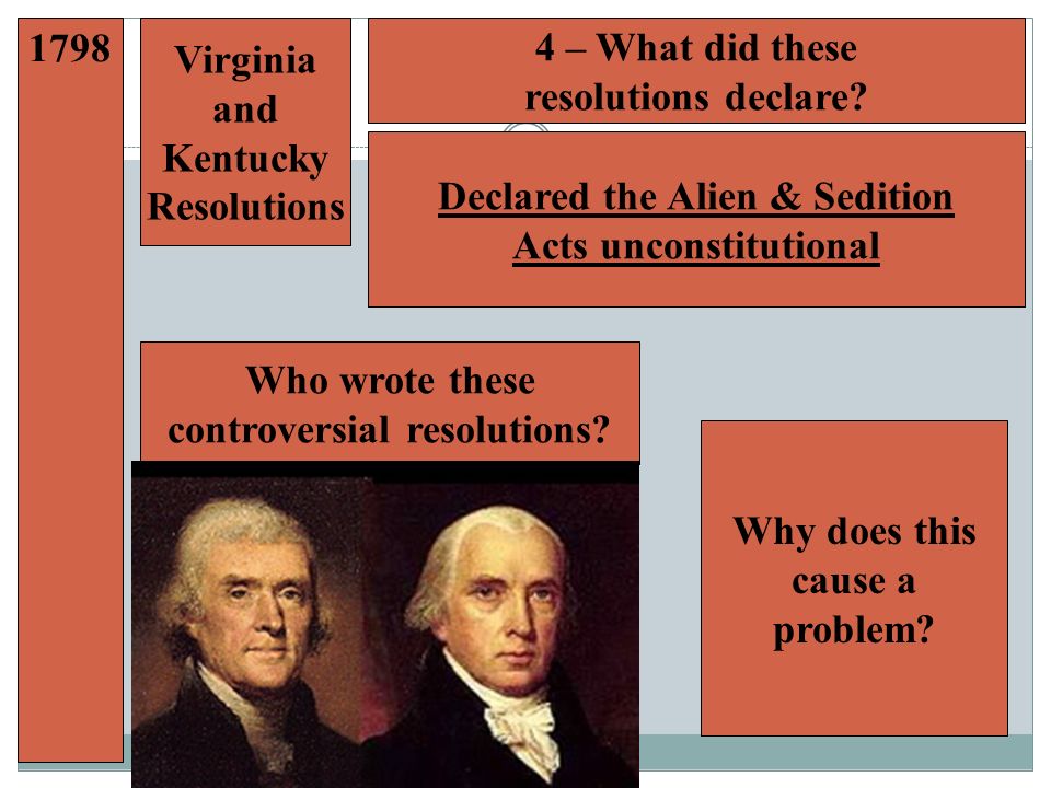 1798 Virginia and Kentucky Resolutions 4 – What did these resolutions declare.