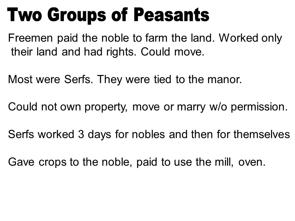 Freemen paid the noble to farm the land. Worked only their land and had rights.