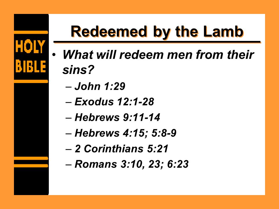 Redeemed by the Lamb What will redeem men from their sins.