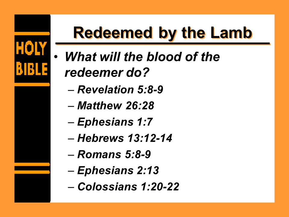 Redeemed by the Lamb What will the blood of the redeemer do.