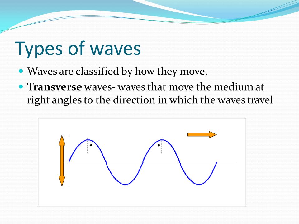 Types of waves Waves are classified by how they move.