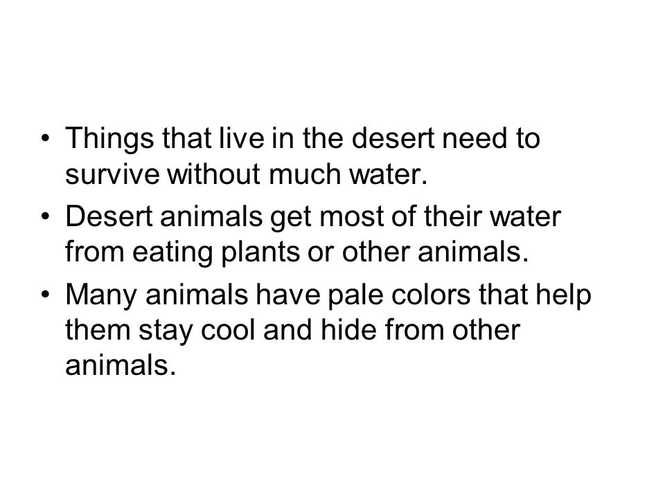 Things that live in the desert need to survive without much water.
