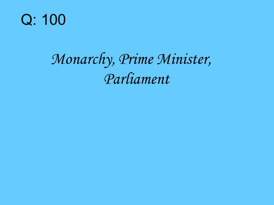 Q: 100 Monarchy, Prime Minister, Parliament