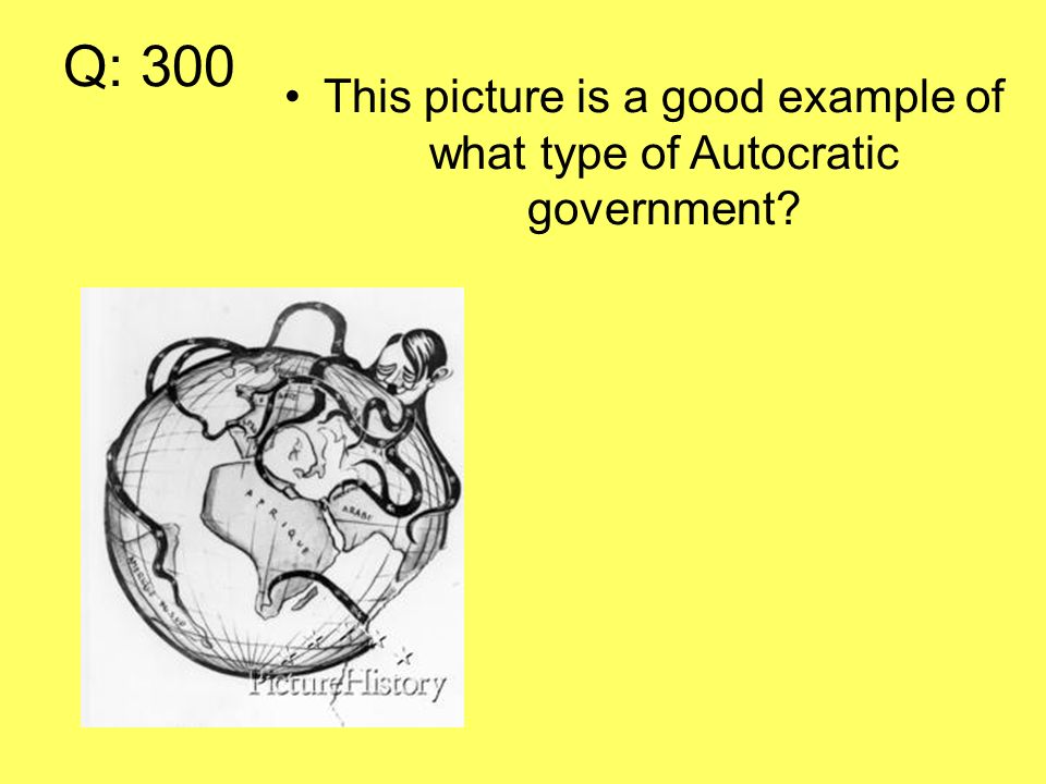 Q: 300 This picture is a good example of what type of Autocratic government