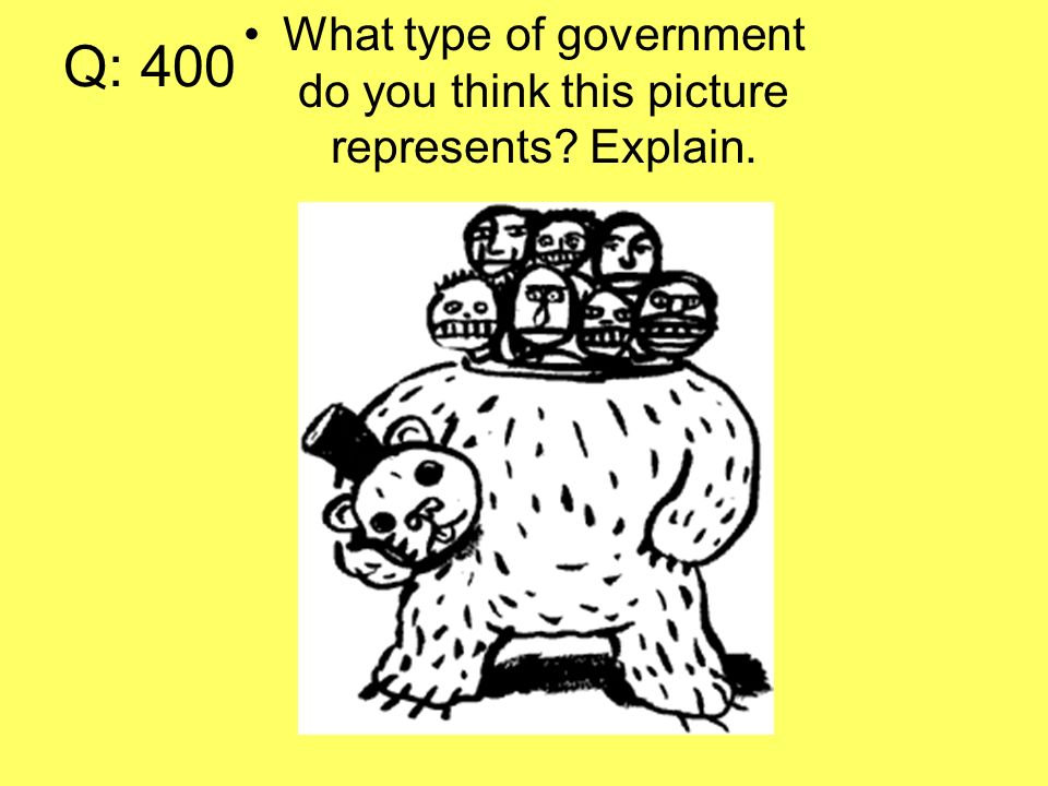Q: 400 What type of government do you think this picture represents Explain.