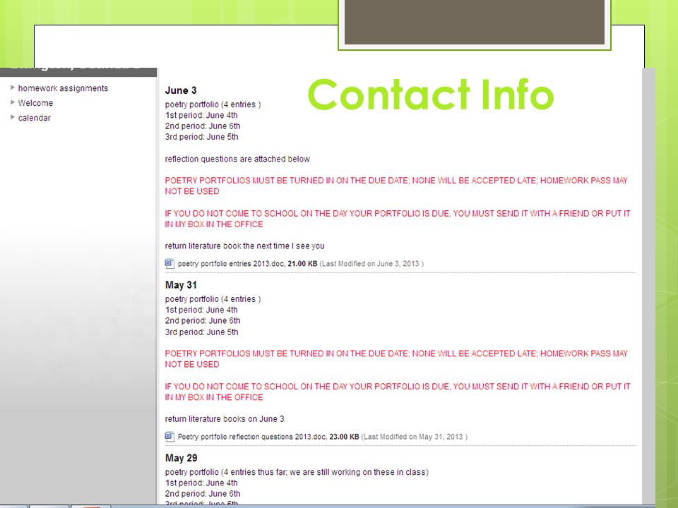 Teachers Webpages Contact Info