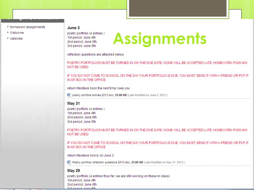 Teachers Webpages Assignments