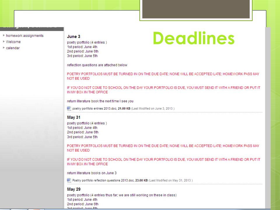 Teachers Webpages Deadlines