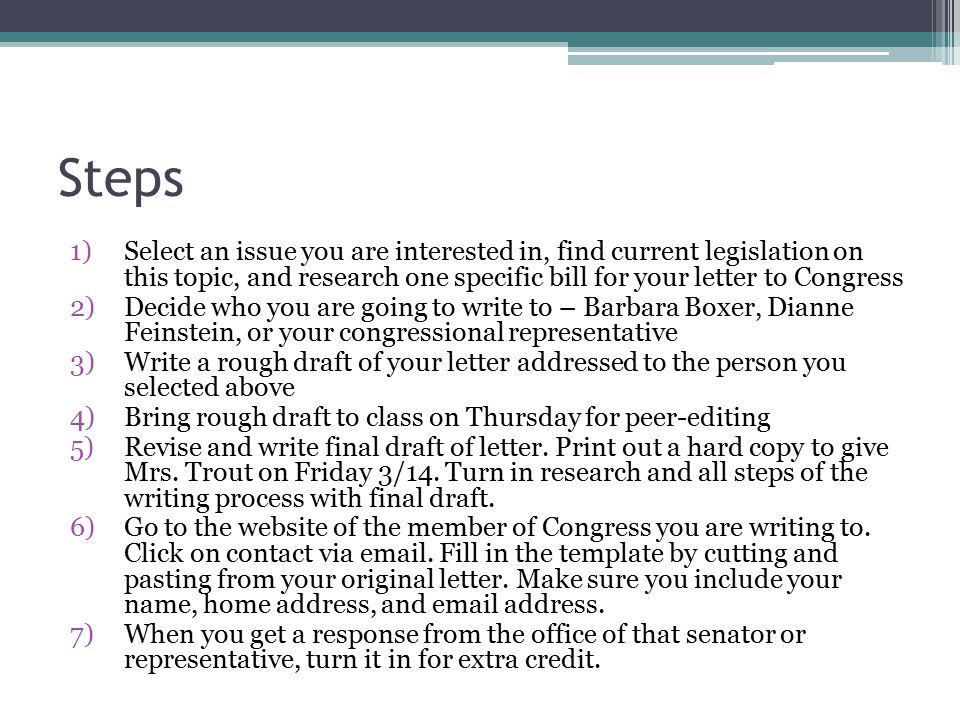 how to write a member of congress barbara boxer dianne feinstein how to write a letter to your congressman