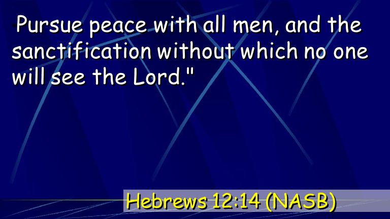 Pursue peace with all men, and the sanctification without which no one will see the Lord. Hebrews 12:14 (NASB)