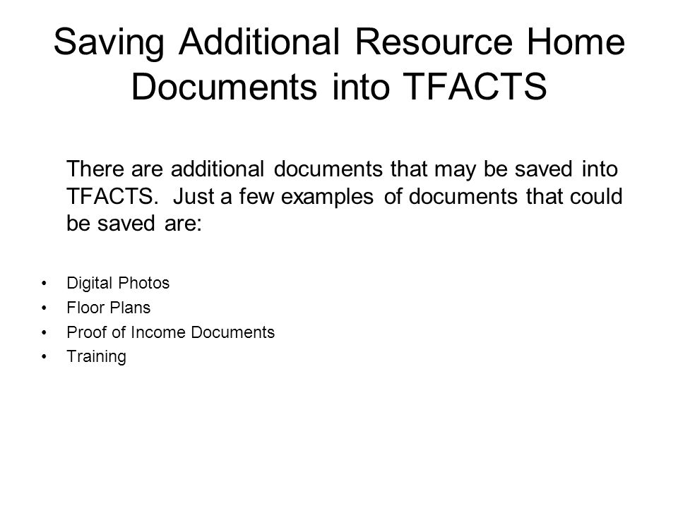 tfacts scanning saving procedures for saving rhet packets and other tfacts