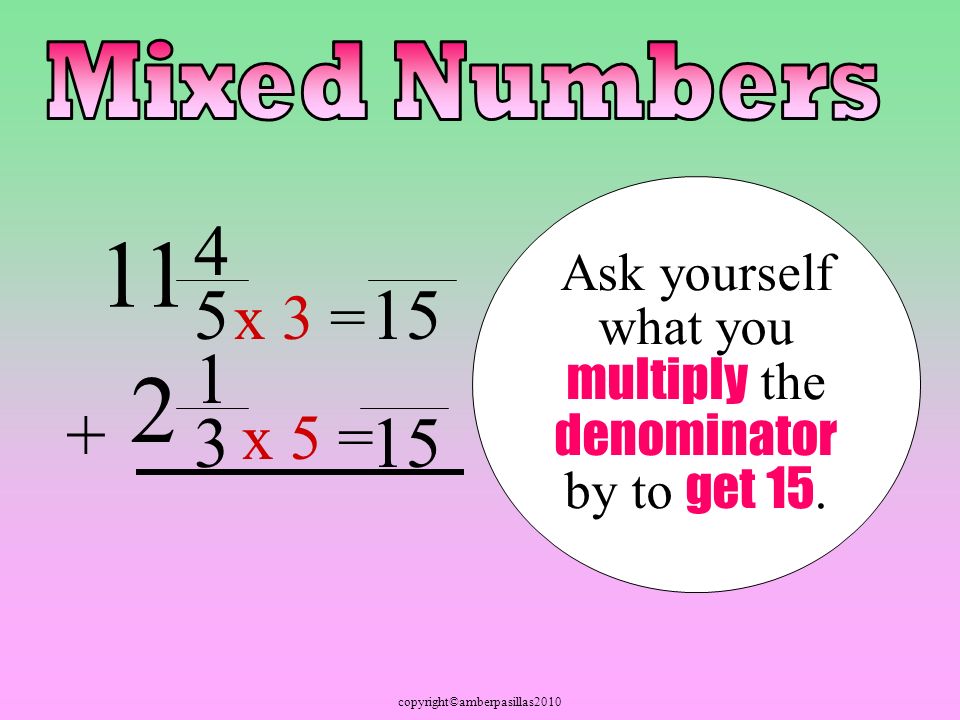 copyright©amberpasillas Ask yourself what you multiply the denominator by to get 15.