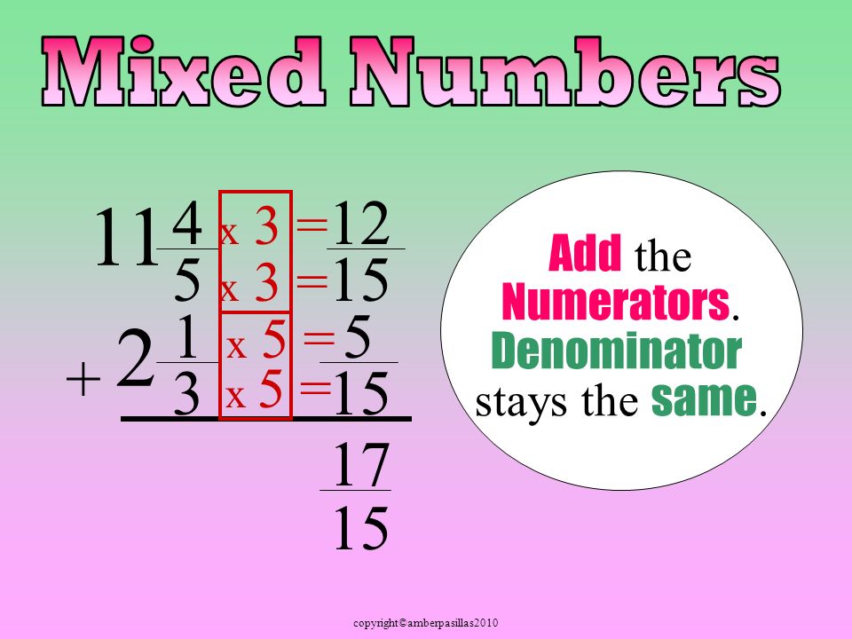copyright©amberpasillas x 5 = x 3 = x 5 = x 3 = Add the Numerators.