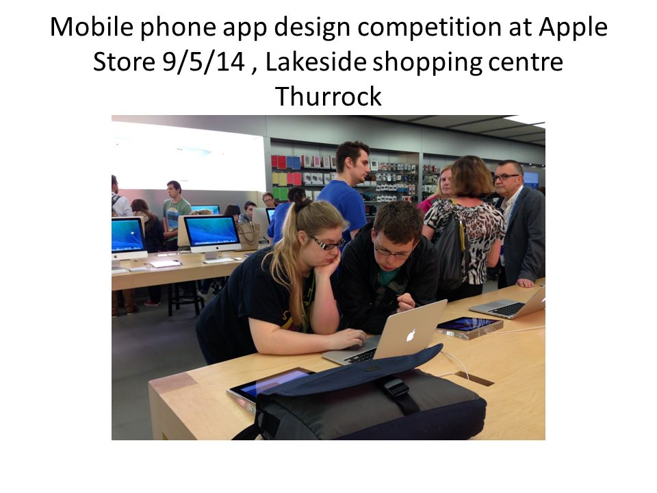 Mobile phone app design competition at Apple Store 9/5/14, Lakeside shopping centre Thurrock