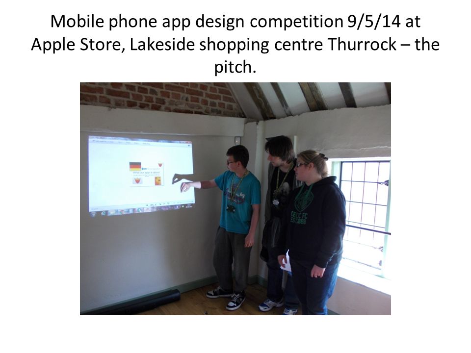 Mobile phone app design competition 9/5/14 at Apple Store, Lakeside shopping centre Thurrock – the pitch.