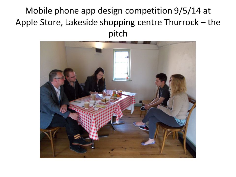 Mobile phone app design competition 9/5/14 at Apple Store, Lakeside shopping centre Thurrock – the pitch