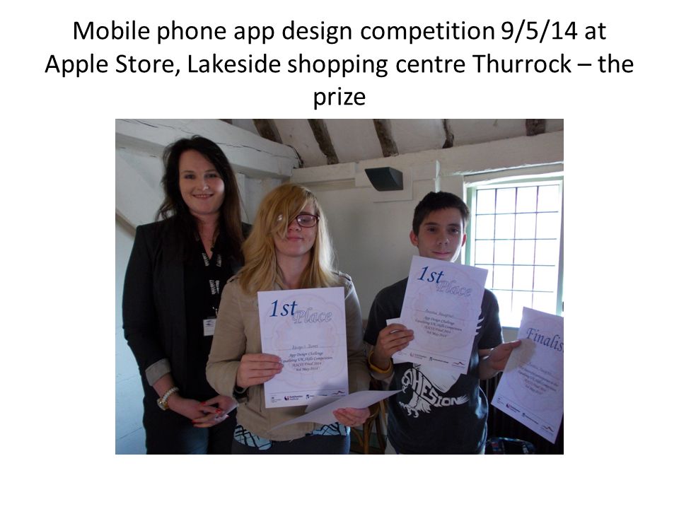 Mobile phone app design competition 9/5/14 at Apple Store, Lakeside shopping centre Thurrock – the prize