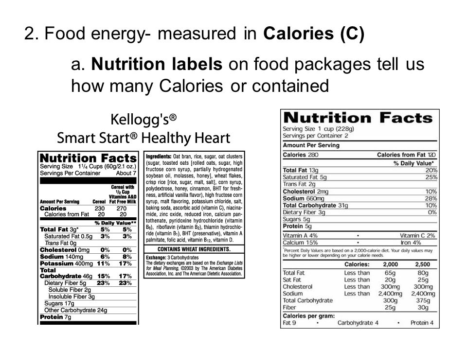 2. Food energy- measured in Calories (C) a.