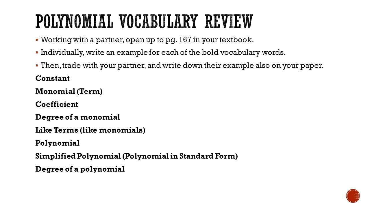 worksheet Degree Of A Monomial semester a notes the real number system objective review 62 working