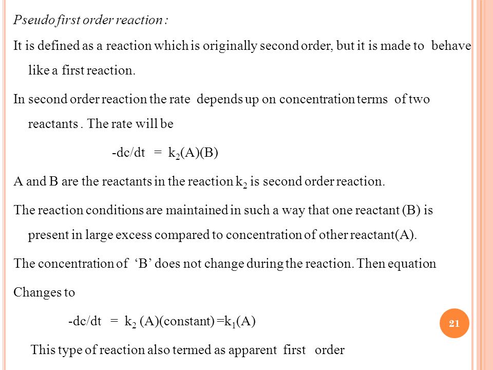 Contents I Ntroduction R Ate Of Reaction M Olecularity 21 Pseudo